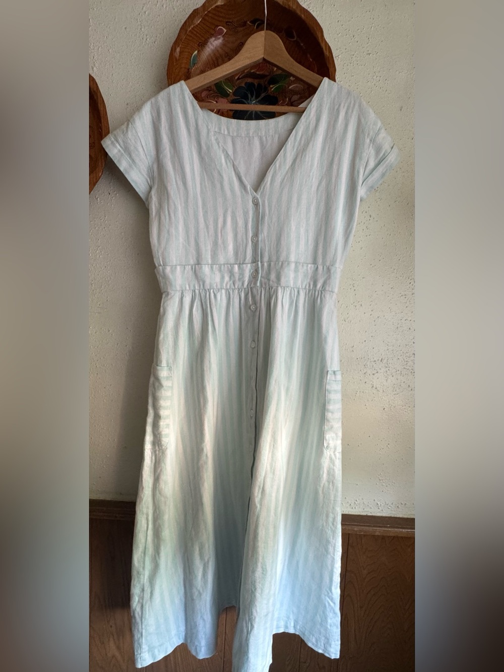 Hope & Henry Stripe Linen Organic Cotton Blend Dress with Patch Pockets Size 4 - Picture 2 of 12